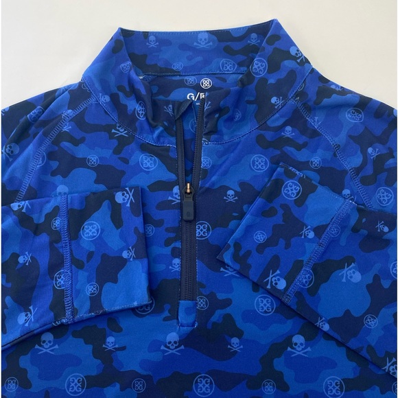 G/Fore G4 Golf Pullover Icon Camo Luxe Skull & T’s Print Blue Polyester NWOT MED - Picture 1 of 8